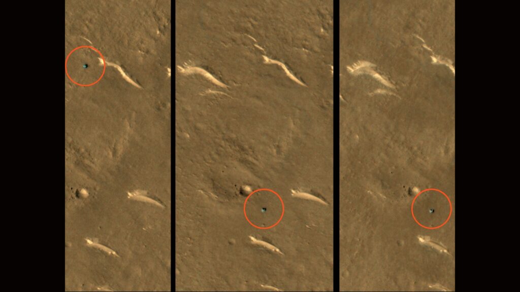 Zhurong n'avance plus. // Source : NASA/JPL-Caltech/UArizona, image annotée