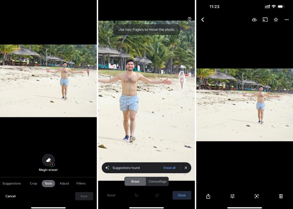 Google Photos automatically detects people it can remove.  Otherwise, just circle any place.  // Source: Numerama