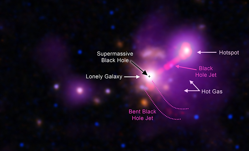 3C 297. // Source : X-ray: NASA/CXC/Univ. of Torino/V. Missaglia et al.; Optical: NASA/ESA/STScI & International Gemini Observatory/NOIRLab/NSF/AURA; Infrared: NASA/ESA/STScI; Radio: NRAO/AUI/NSF