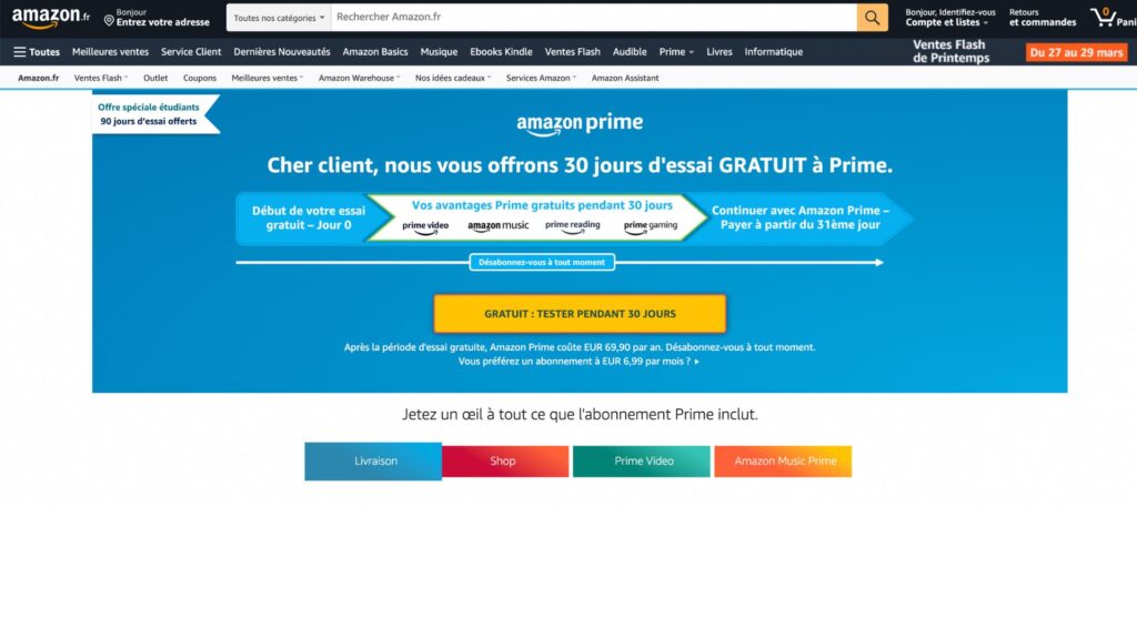 Offre Amazon Prime // Source : capture d'écran Amazon