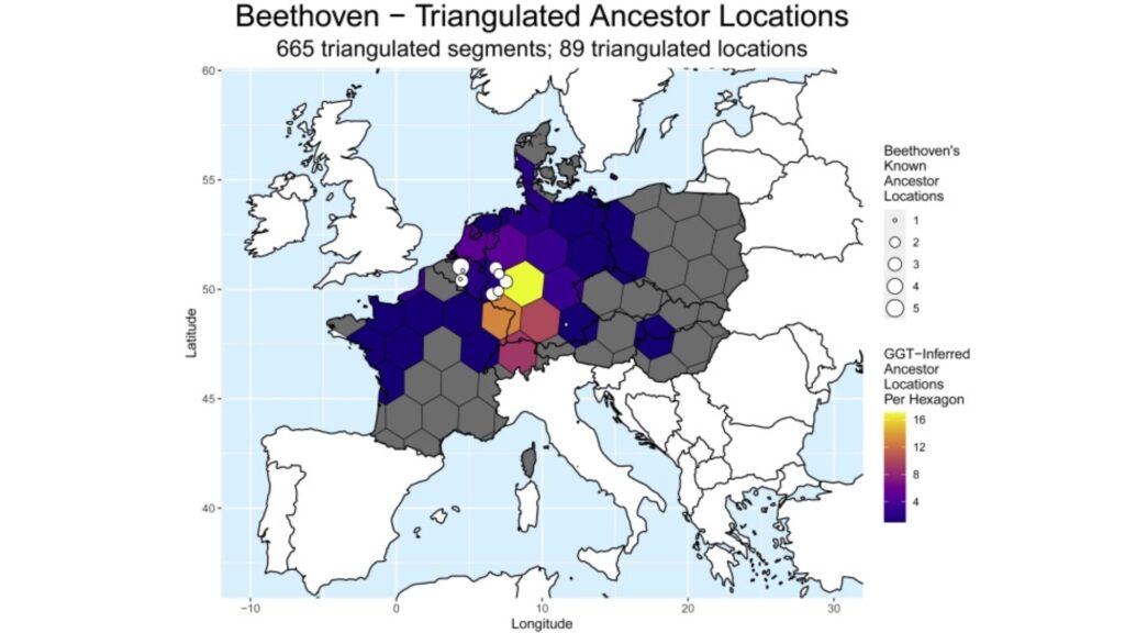 Carte des lieux d'origines des ancêtres de Beethoven // Source : Cell