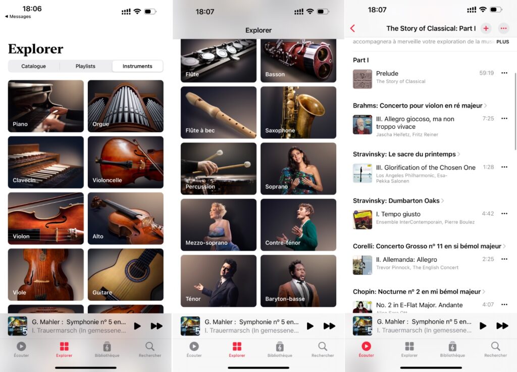 Apple Music propose d'explorer la musique grâce à plusieurs univers.  // Source : Captures Numerama