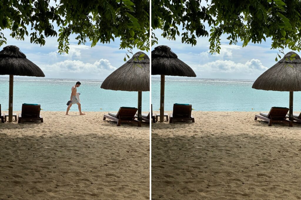 Before after.  The sea is a very simple background to imagine for Google Photos.  // Source: Numerama