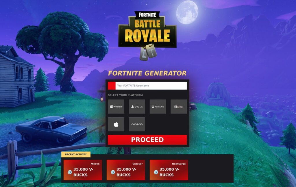 Une page d'arnaque pour Fortnite. // Source : Kaspersky