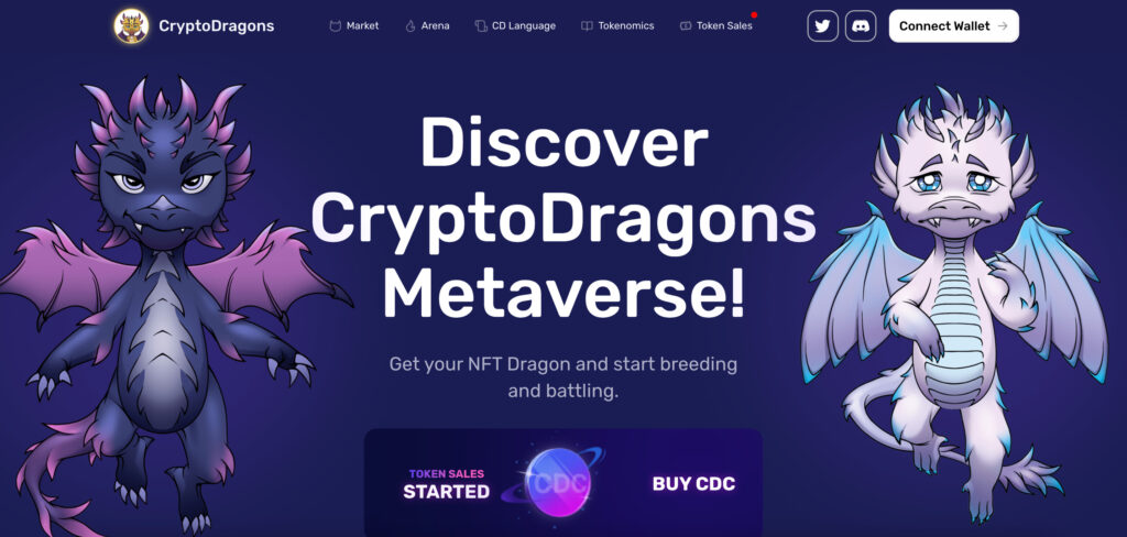 The homepage of the CryptoDragons project site // Source: Numerama screenshot