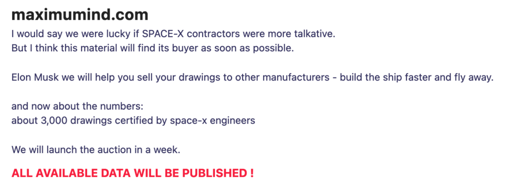 Le message à SpaceX sur le site de Lockbit. // Source : Numerama