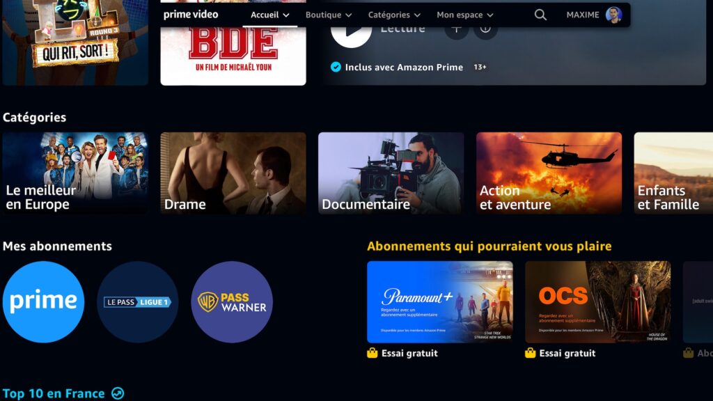 Le Pass Warner on Amazon Prime Video // Source : Capture d'écran