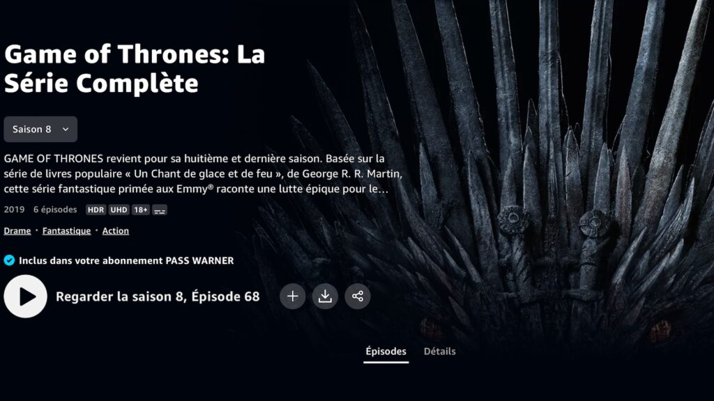 Le Pass Warner sur Amazon Prime Video // Source : Capture d'écran