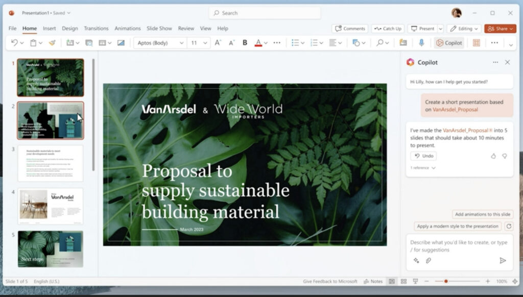 Vous voyez le document Word ci-dessus ? Voici sa conversion en un document PowerPoint par Copilot. // Source : Microsoft