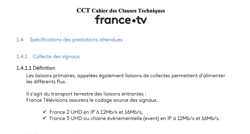 Dans ce document, France TV parle d'un flux 12 Mb/s et d'un flux 16 Mb/s. // Source : Capture Numerama
