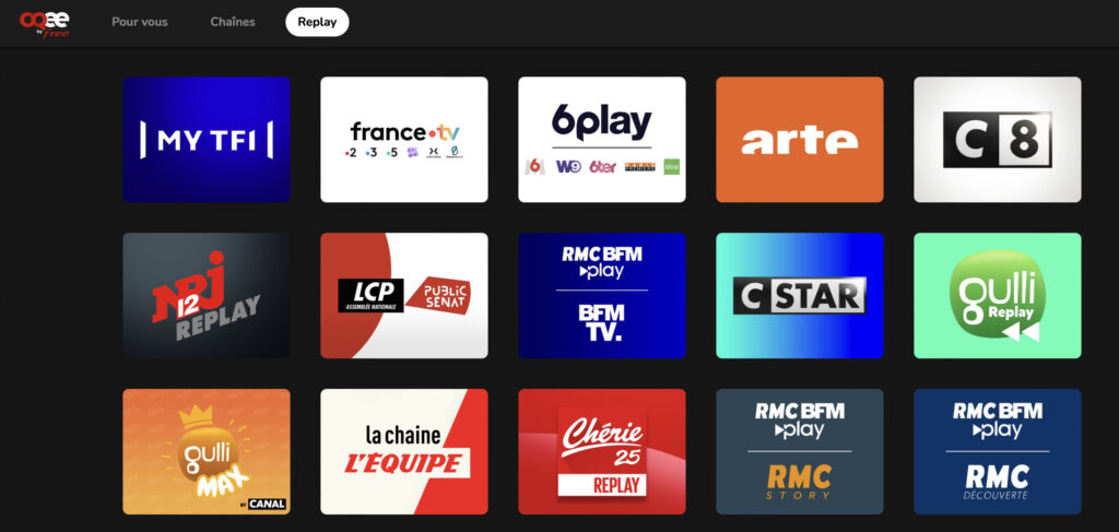 L'application Free OQEE regroupe le replay de toutes les chaînes. // Source : Numerama