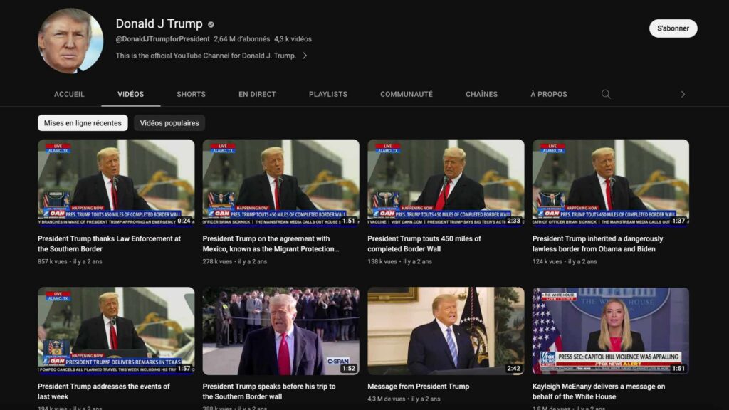 La chaîne YouTube de Donald Trump // Source : YouTube / Donald J Trump