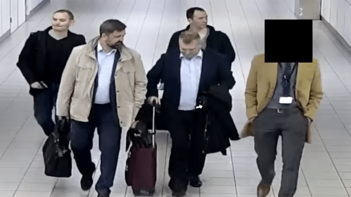Russian agents arrested in 2018 in The Hague.  Serebriakov is first from the left.  // Source: Financial Times