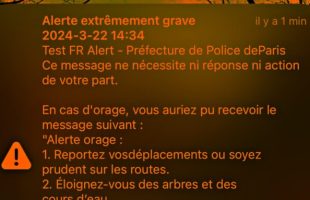 L'alerte FR-ALERT envoyée à Paris dans le 15ème arrondissement. // Source : Capture Numerama