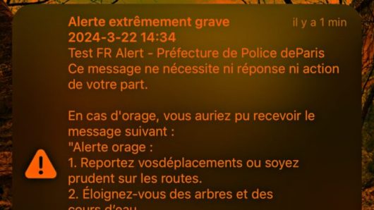 L'alerte FR-ALERT envoyée à Paris dans le 15ème arrondissement. // Source : Capture Numerama