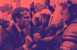 Une fausse photo d'Emmanuel Macron, créée par intelligence artificielle // Source : Reddit / Canva