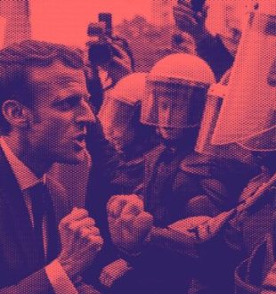 Une fausse photo d'Emmanuel Macron, créée par intelligence artificielle // Source : Reddit / Canva