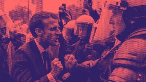 Une fausse photo d'Emmanuel Macron, créée par intelligence artificielle // Source : Reddit / Canva