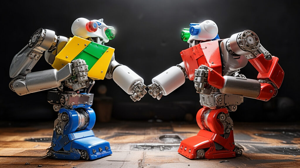 Des robots qui se font un check // Source : Midjourney avec Numerama