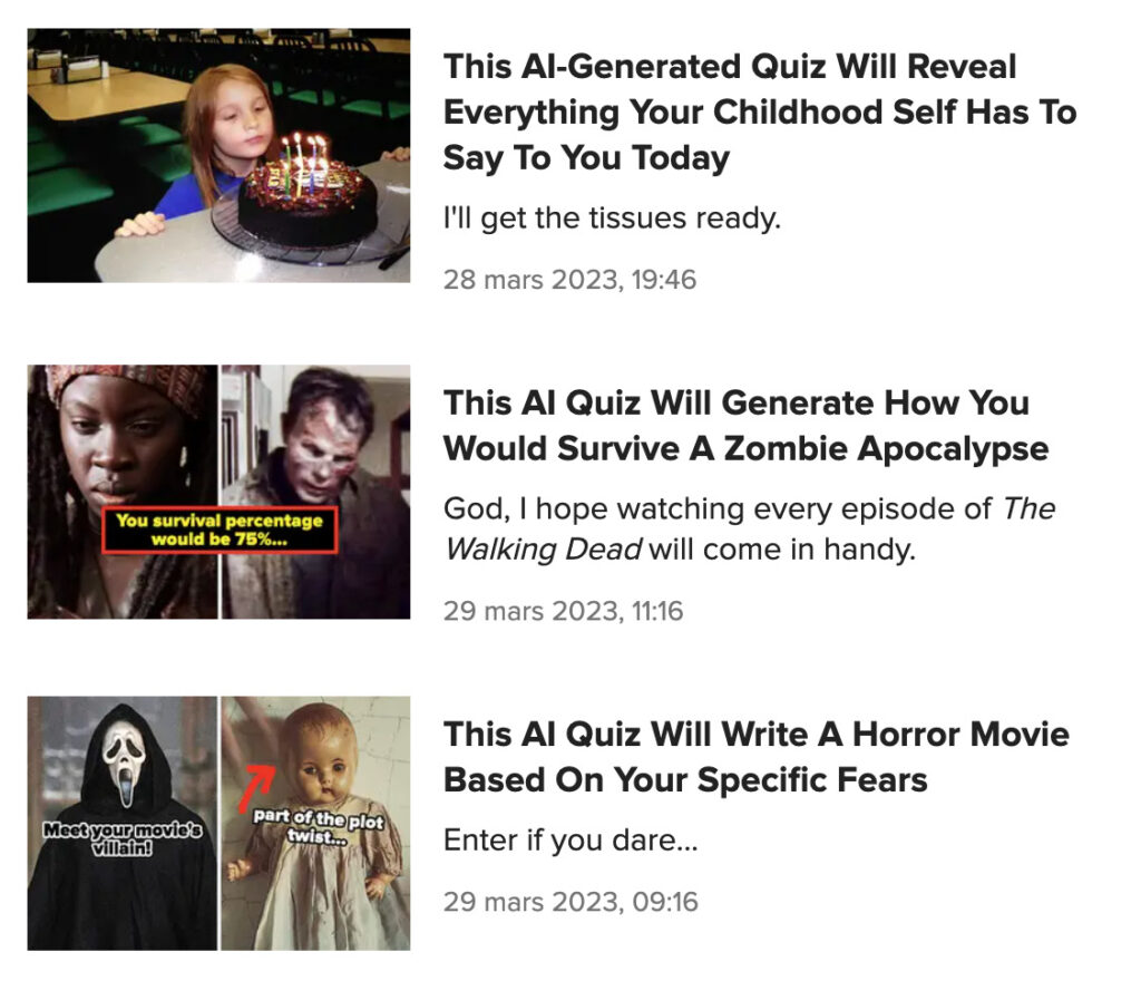 The Buzzfeed quiz is realized with an artificial intelligence that is specific to // Source : Capture d'écran Numerama