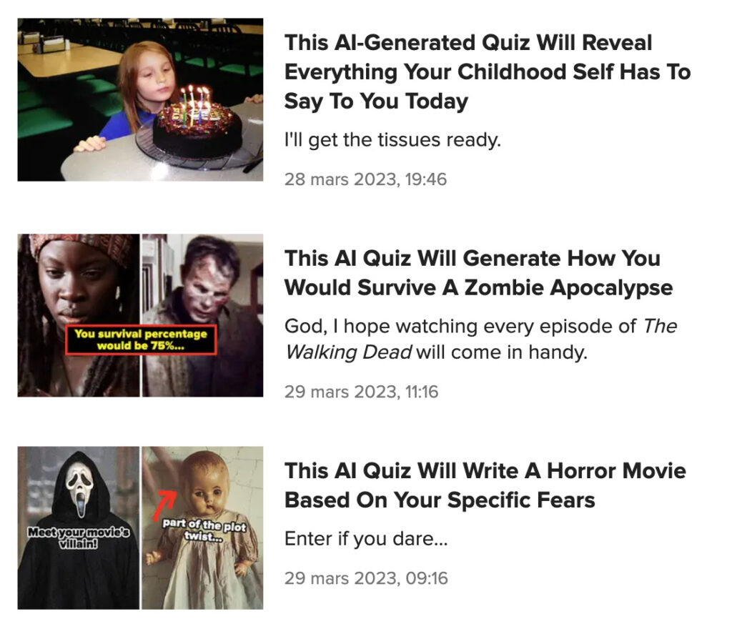 Les quiz Buzzfeed réalisés avec une intelligence artificielle sont bien spécifiés // Source : Capture d'écran Numerama