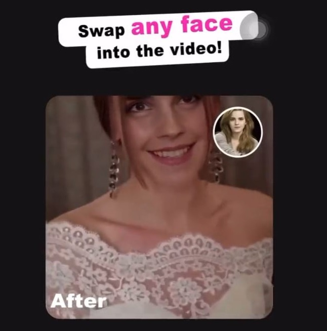 A screenshot of the ad for a deepfake app (I intentionally don't include its name and logo)