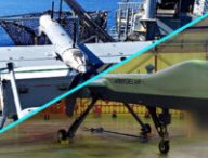 Un MQ9 Reaper et un drone SMDM // Source : Numerama / Marine nationale