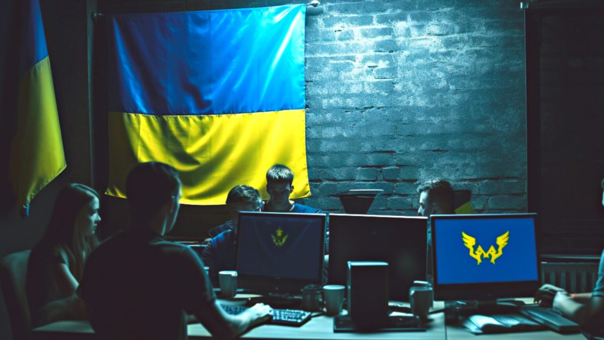 Plusieurs dizaines de milliers de hackers aident l'Ukraine dans des cyberattaques contre la Russie. // Source : Numerama avec Midjourney