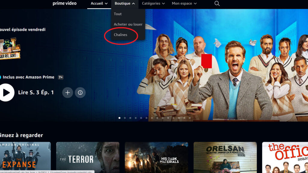 C'est dansl'onglet Chaîne que se troue le PAss Warner // Source : AmazonPrime Video