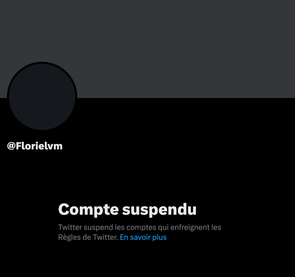 Le compte Twitter de Florie Marie n'est plus disponible // Source : Capture d'écran Numerama
