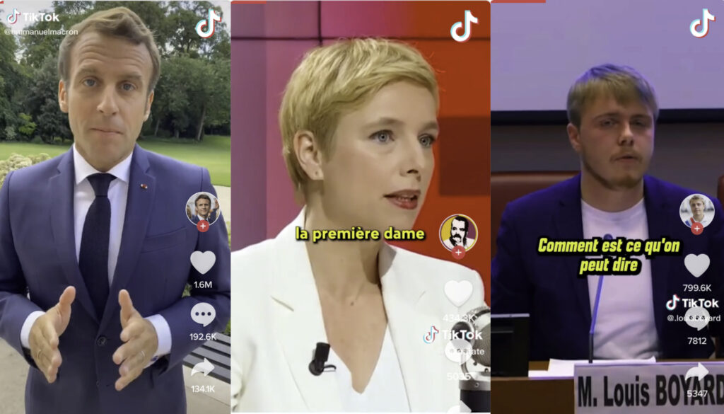 Des extraits de comptes TikTok avec des personnalités politiques de premier plan // Source : Montage Numerama