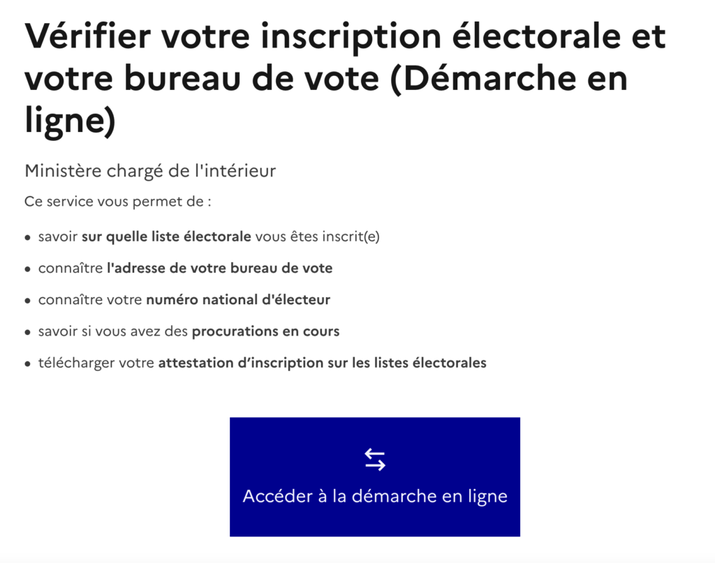 Le site permettant de vérifier votre inscription sur les listes électorales // Source : Service Public