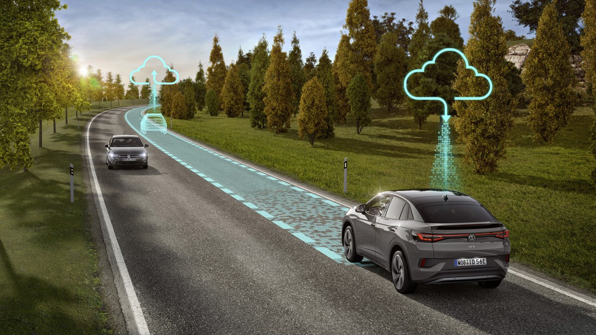 Voitures connectées qui échangent des datas // Source : Volkswagen