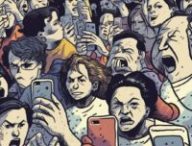 Des personnes énervées sur leur smartphone // Source : Midjourney/Numerama
