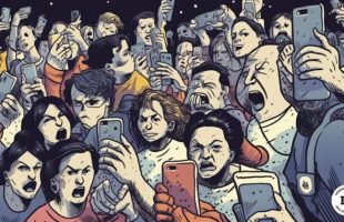 Des personnes énervées sur leur smartphone // Source : Midjourney/Numerama