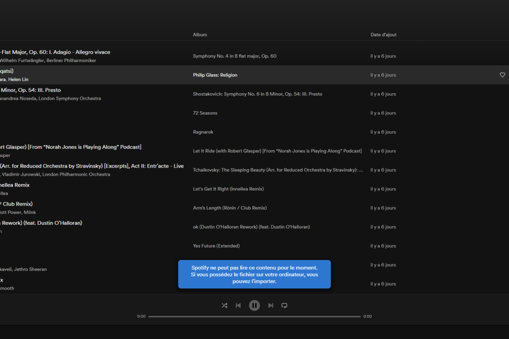 Erreur de chargement Spotify