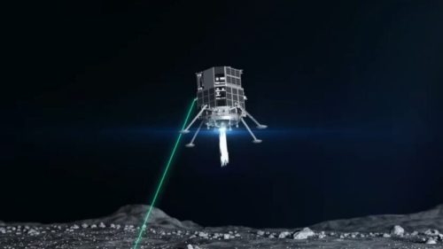 Vue d'artiste de la mission Hakuto-R se posant sur la Lune. // Source : Capture YouTube Ispace