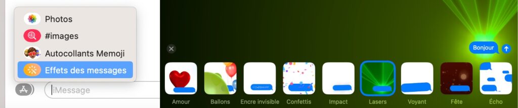 Les effets iMessage sur Mac. // Source : Numerama