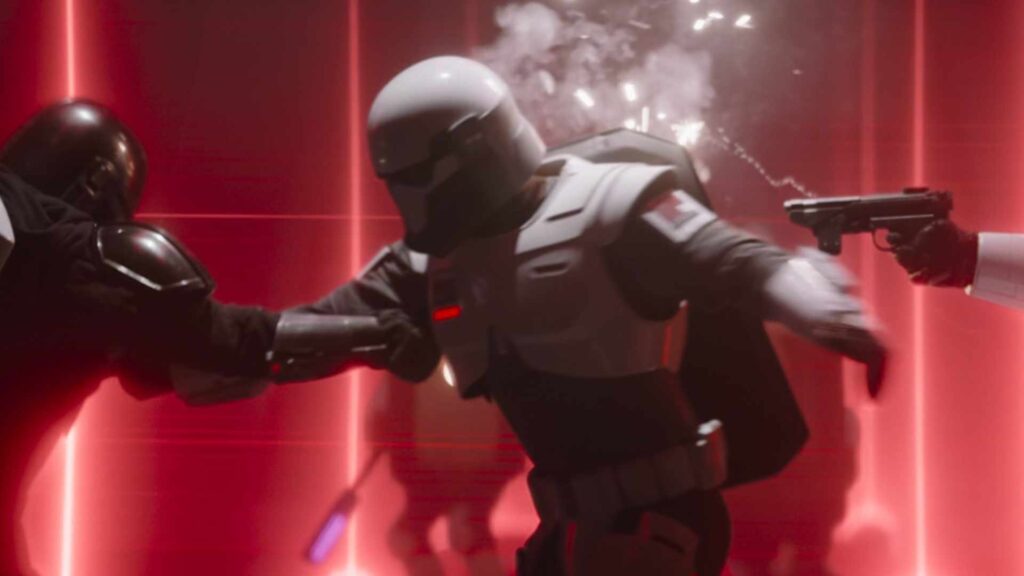 Le Mandalorian se sert de ces boucliers pour ne pas affronter tous ces adversaires en même temps // Source : Lucasfilm