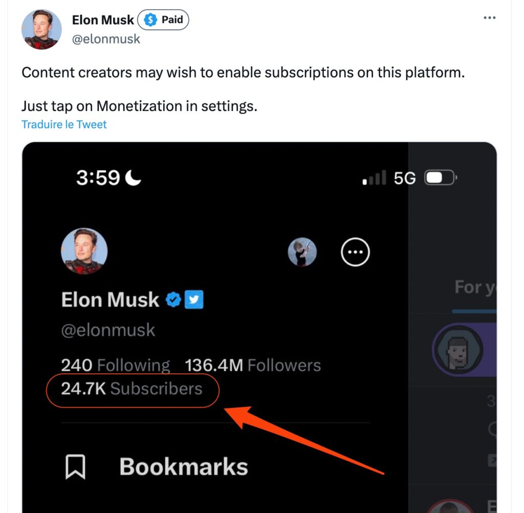 Le nombre d'abonnés payants au compte de Musk