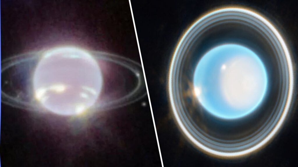 À gauche, Neptune. À droite, Uranus. // Source : Clichés du télescope spatial James Webb