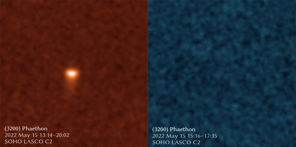 Le filtre orange de SoHo à gauche, sensible au sodium. // Source : ESA/NASA/Qicheng Zhang
