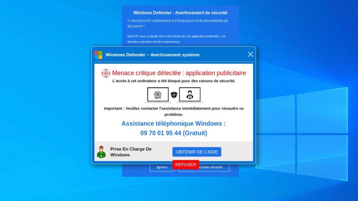 Un escroquerie au support technique. // Source : Malware Hunter Team