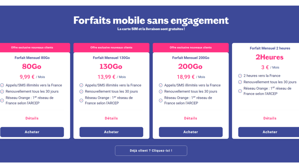 LEs forfaits proposés par Lebara // Source : Lebara