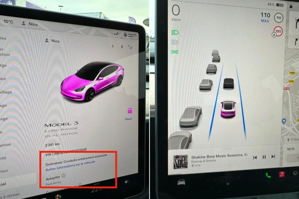 Mystère de cette location : pourquoi n'y a-t-il aucun réglage pour le vrai Autopilot, alors que la fiche de la voiture dit que l'option a été souscrite ?  // Source : Numerama