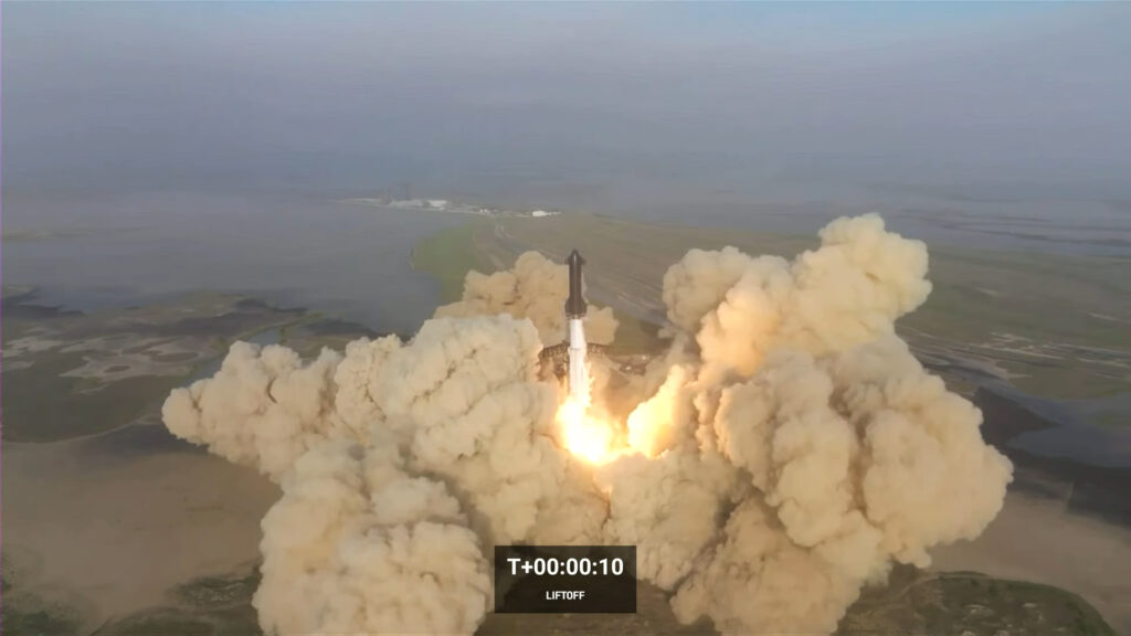 Décollage de la fusée Starship (quelques minutes avant l'explosion). // Source : Capture d'écran
