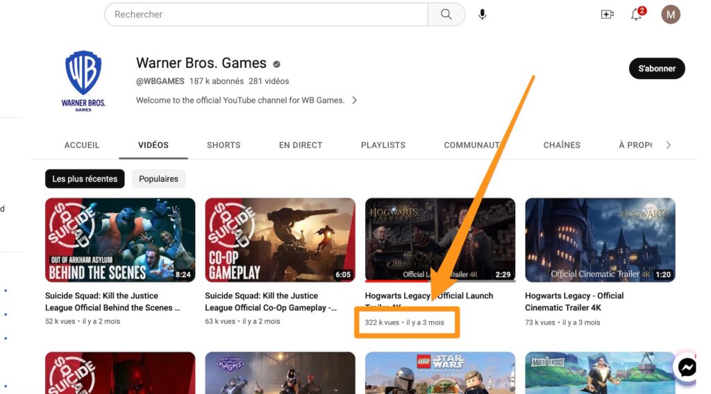 La chaîne YouTube de Warner Bros. Games // Source : Capture d'écran