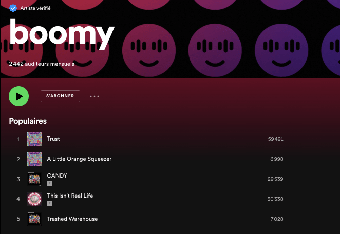 Le compte d'artiste du site Boomy sur Spotify a été réactivé // Source : Spotify