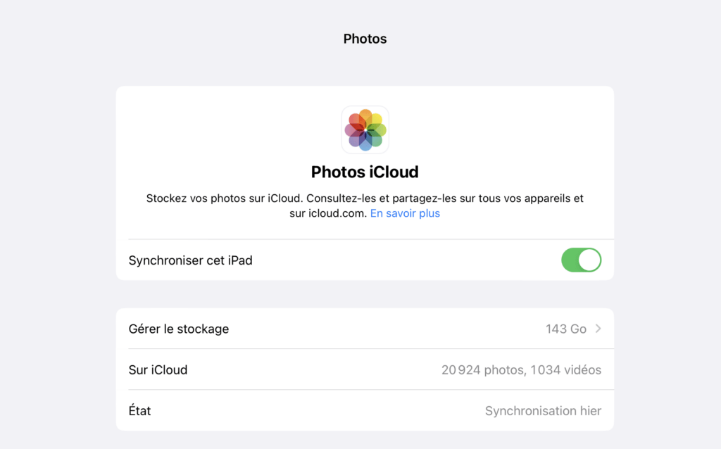 Les photos iCloud prennent cette forme. Si ce réglage est activé, l’arrêt du flux de photos ne vous concerne pas. // Source : Capture Numerama