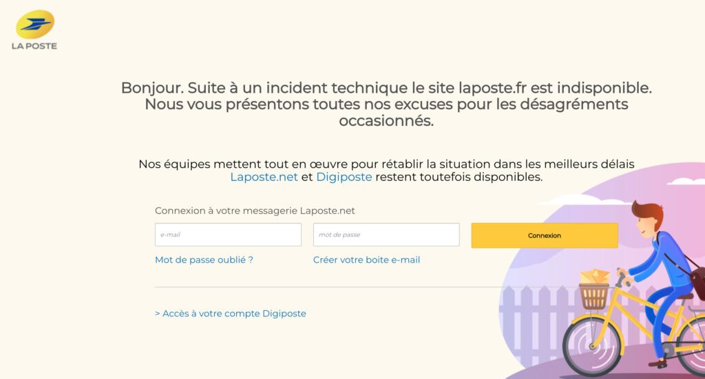 Le site de laposte.fr indisponible ce 29 mai à 12h14. // Source : Numerama